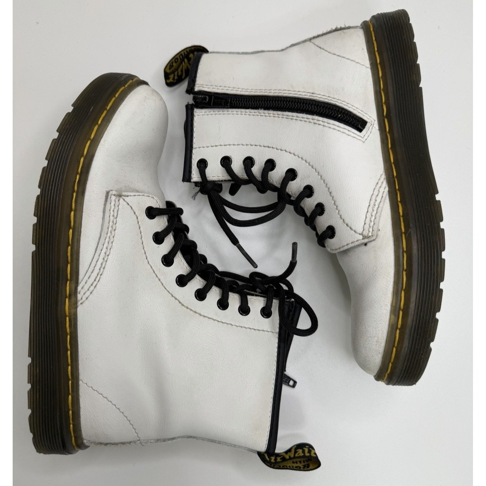 Dr. Martens Kids 1460 J White Leather Combat Side Zip Boots Size US 2 - Picture 8 of 9